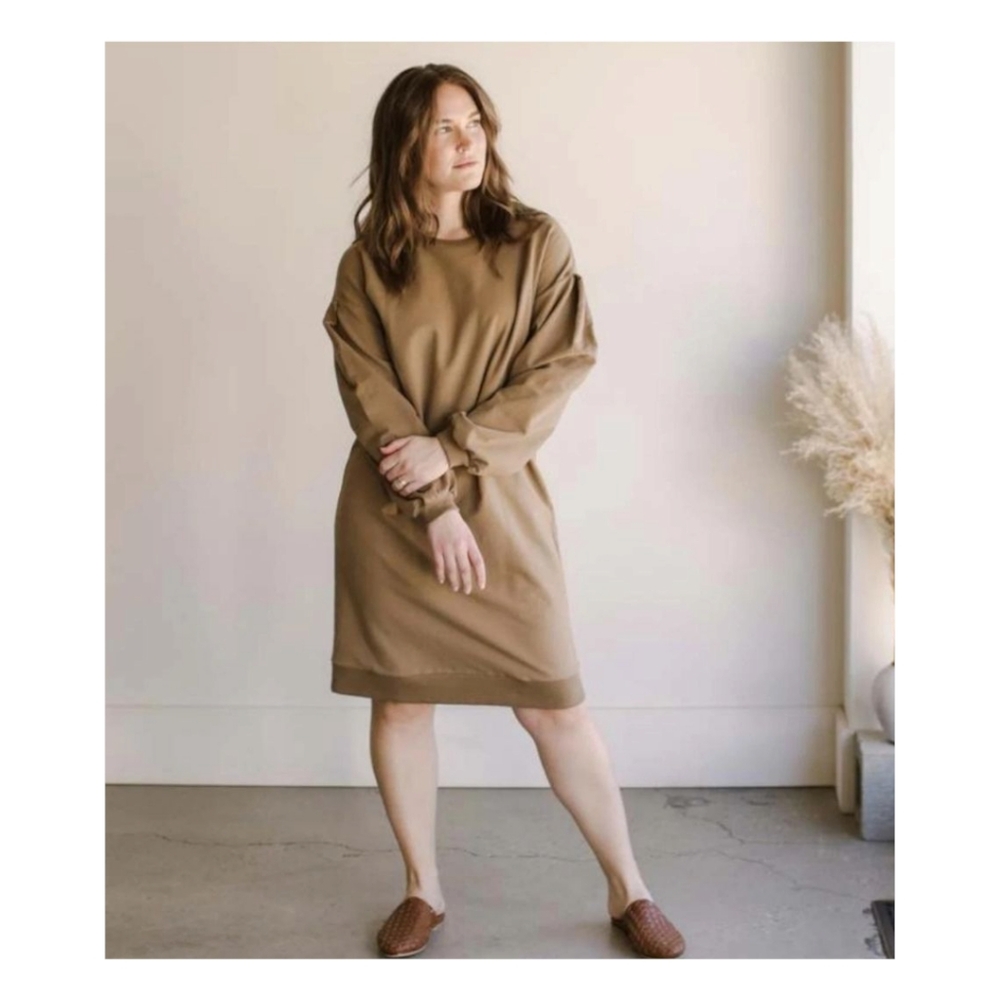 The Simple Folk Oversized Sweater Dress Camel Size 0 Organic Cotton Fleece Mini